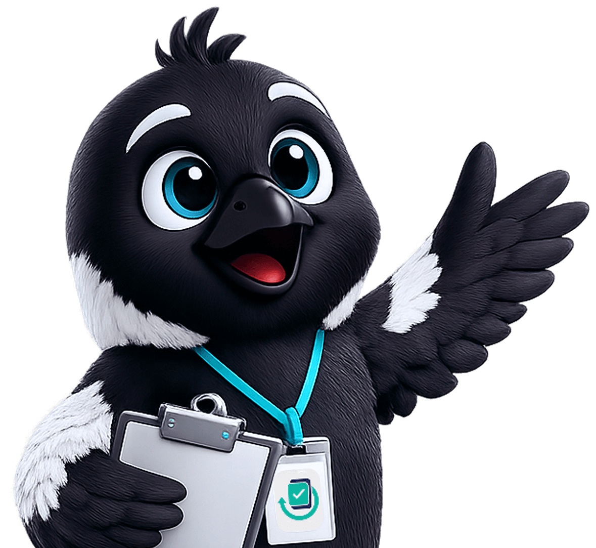 StageDue mascot holding a clipboard